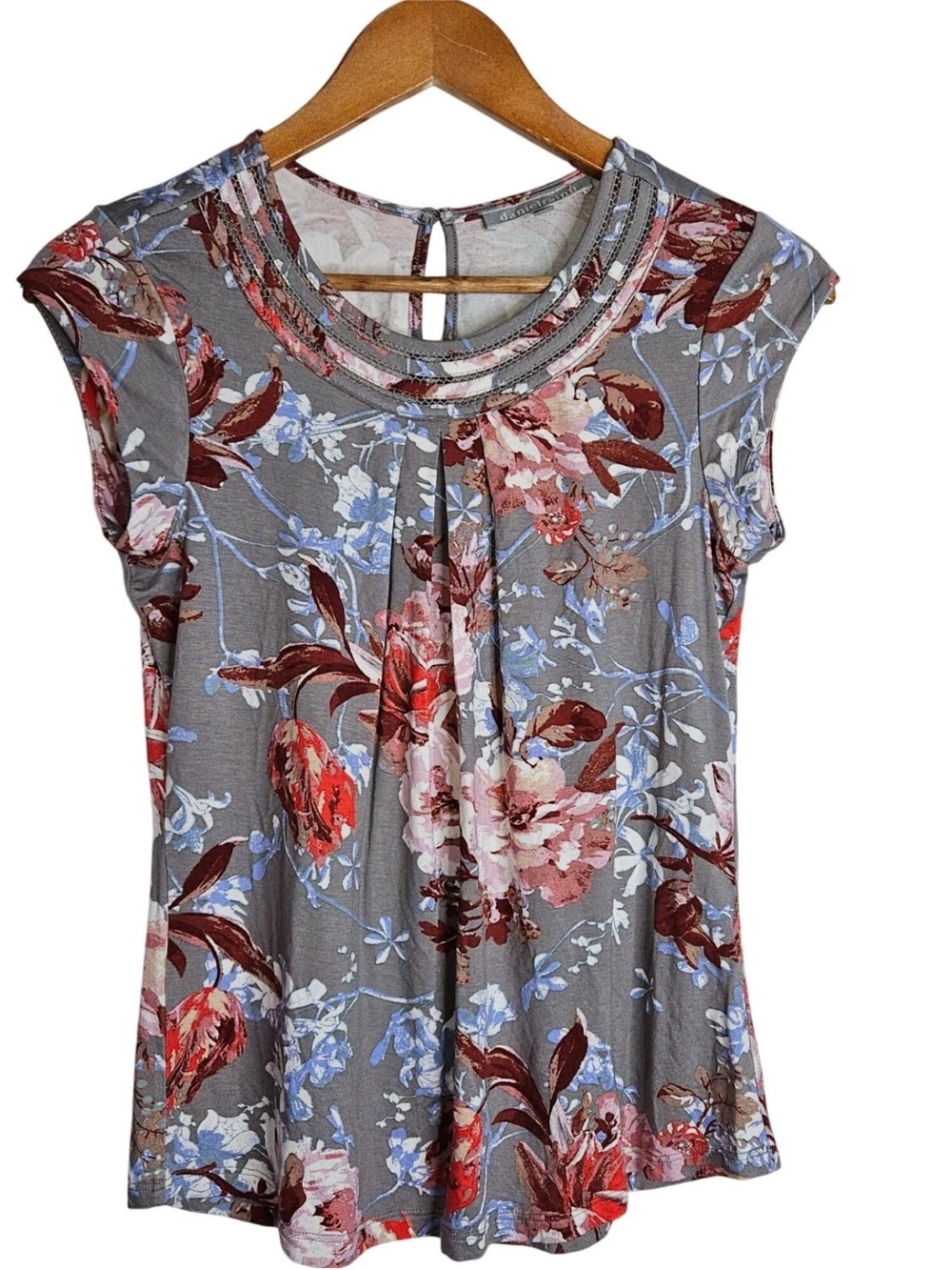 NWOT Daniel Rainn "Brinn" floral pleated neck knit top— XS-P